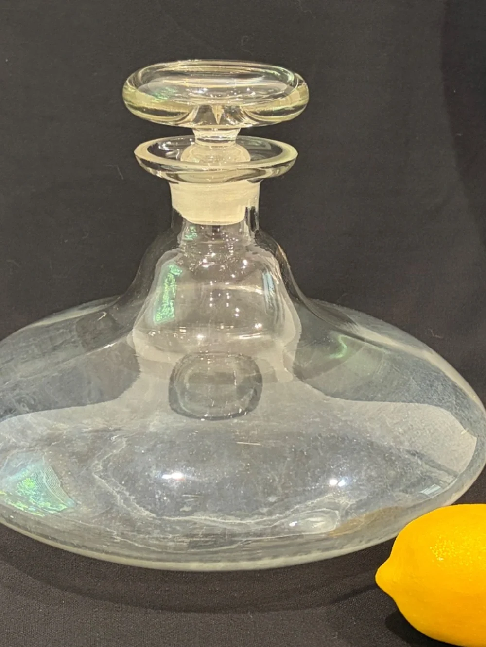 Vintage MCM Heavy Hand Blown Glass Ship Decanter Barware 7.5
